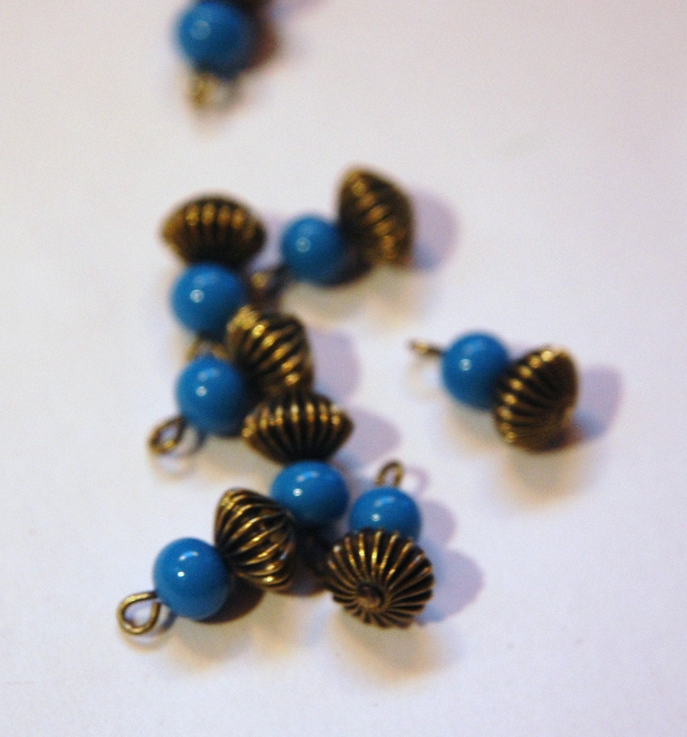 Vintage Blue Glass Bead Pleated Melon Bead Combo Drop drp003A