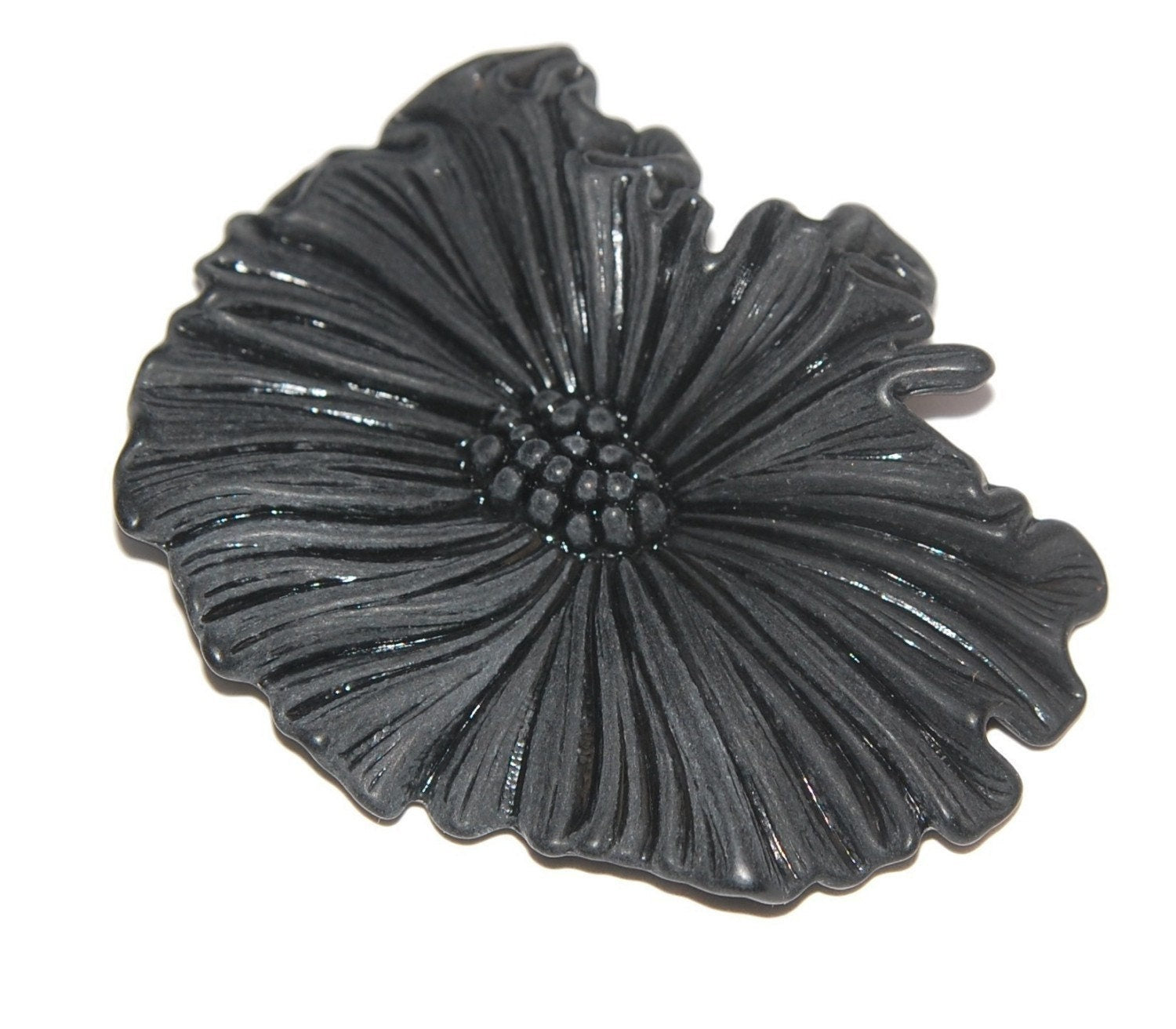 Vintage Matte Black Huge Flower Cabochon cab429