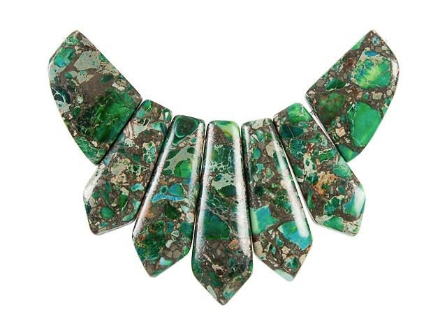 Dakota Stones Green Impression Jasper & Pyrite Pendant Gemstones. 7 Pc Set. GRNPYR-PT-PEN-7