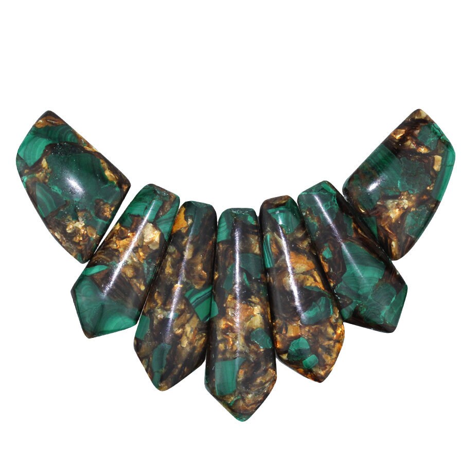Dakota Stones Malachite and Bronzite Pendant Gemstones. 7 Pc Set. MLTBRZ-PT-PEN-7