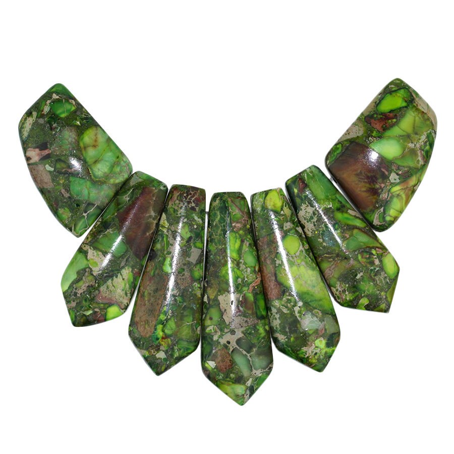Dakota Stones Lime Green Impression Jasper & Pyrite Pendant Gemstones. 7 Pc Set. LGIMPYR-PT-PEN-7