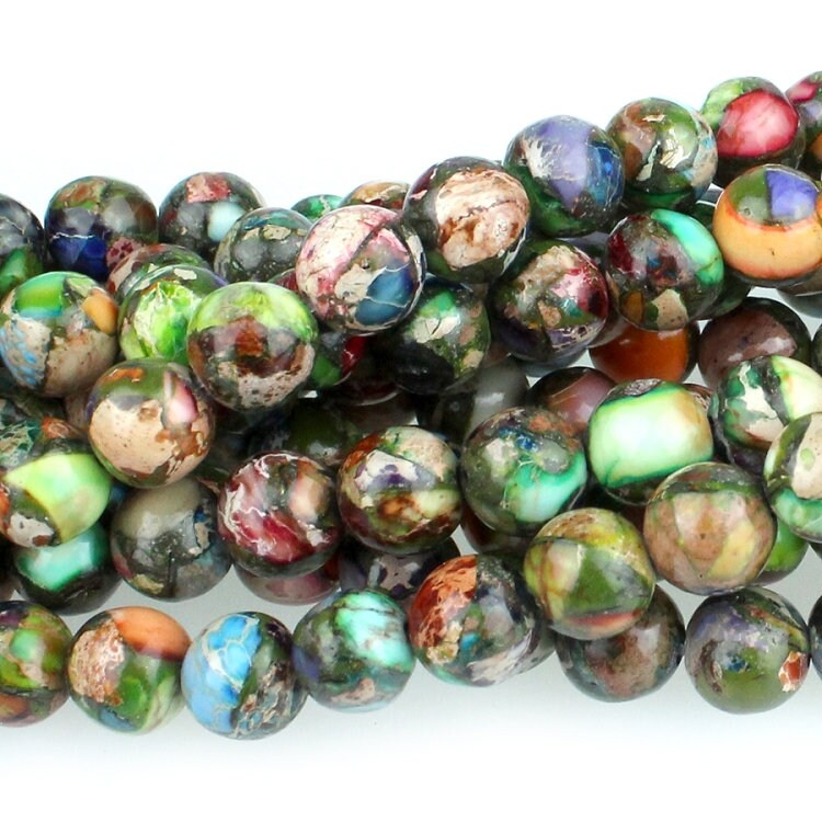 Dakota Stones Mixed Impression Jasper 8mm Round Gemstones. 8" Strand. MIM8RD-8