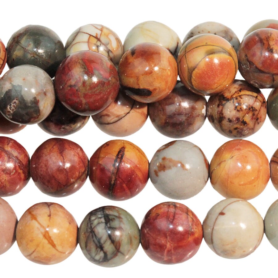Dakota Stones Red Creek Jasper 8mm Round Gemstones. 8" Strand. RCJ8RD-8