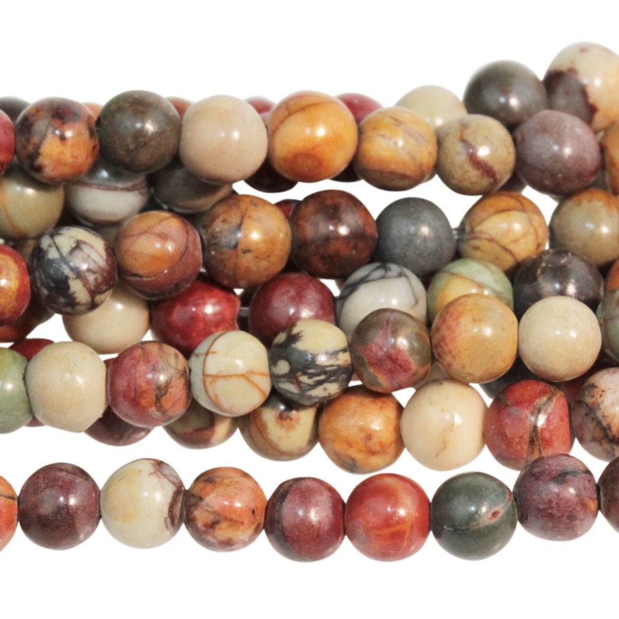 Dakota Stones Red Creek Jasper 4mm Round Gemstones. 8" Strand. RCJ4RD-8