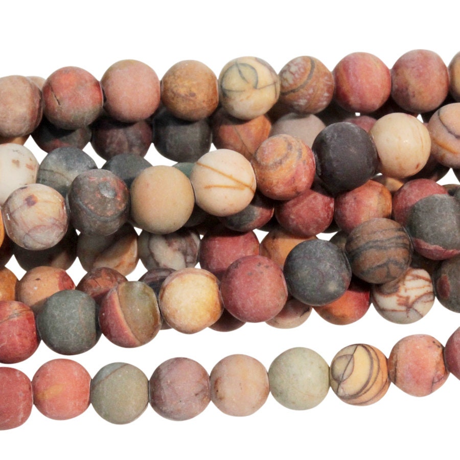 Dakota Stones Matte Red Creek Jasper 4mm Round Gemstones. 8" Strand. RCJ4RD-M-8