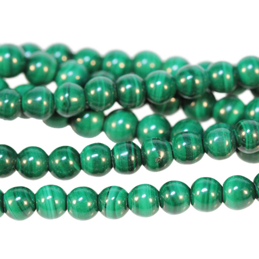 Dakota Stones Malachite 4mm Round Beads Gemstones. 8" Strand. MLT4RD-8