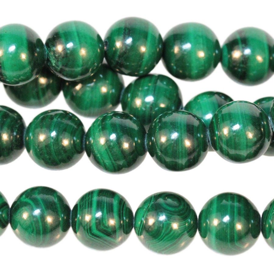 Dakota Stones Malachite 8mm Round Beads Gemstones. 8" Strand. MLT8RD-8