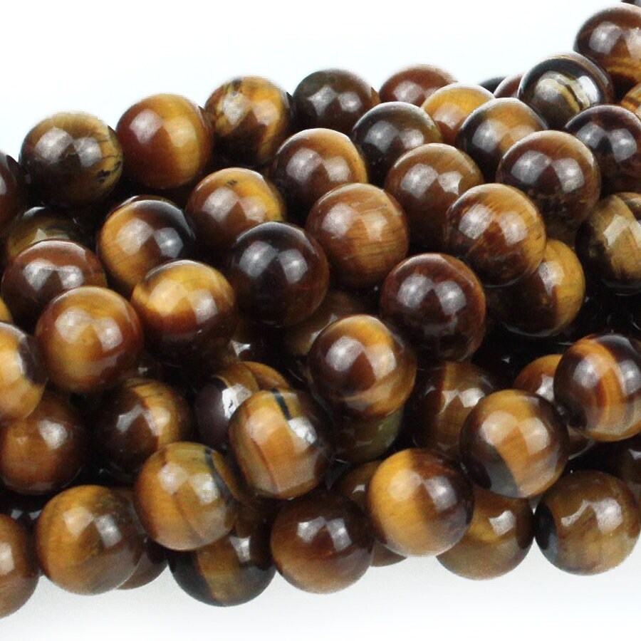 Dakota Stones Tiger Eye 8mm Round Gemstones. 8" Strand. TGE8RD-8
