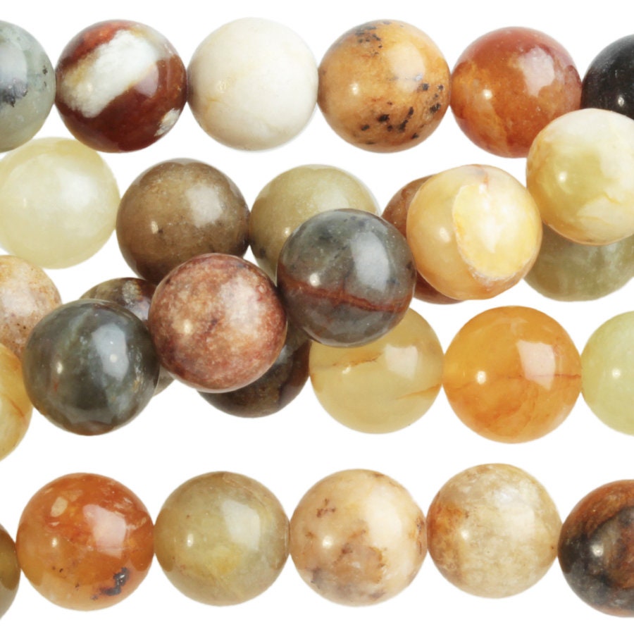 Dakota Stones Flower Jade 8mm Round Beads Gemstones. 8" Strand. FJD8RD-8
