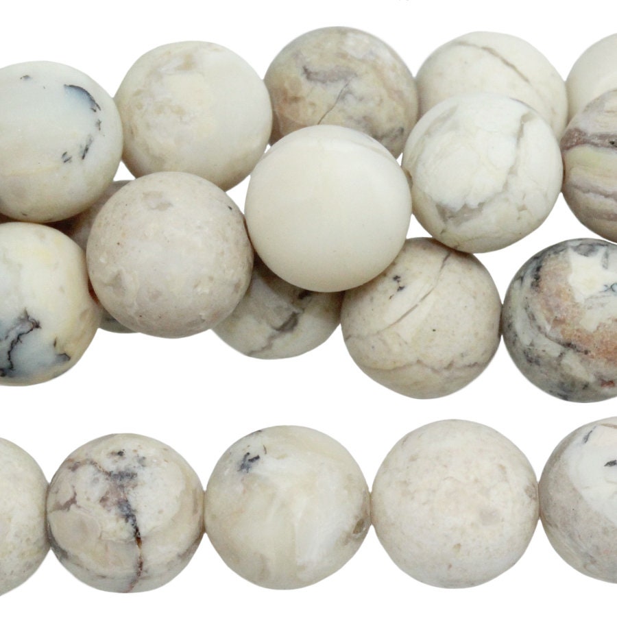 Dakota Stones Matte White African Opal 10mm Round Gemstones. 8" Strand. WAF10RD-M-8
