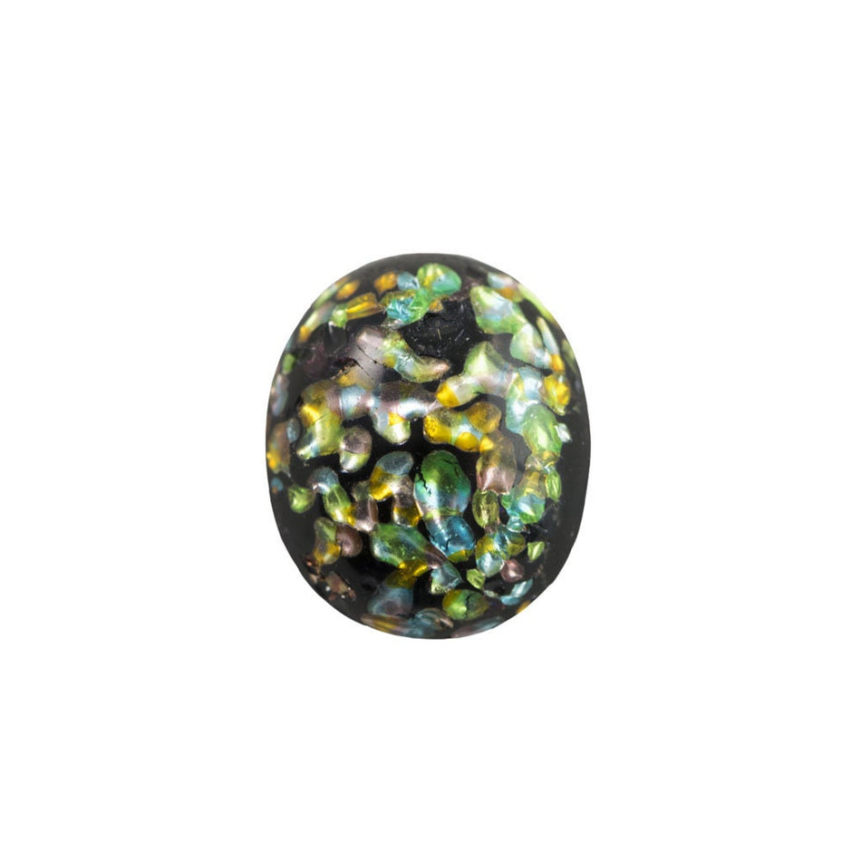 Opaque Black Glass Cabochons with Rainbow Foil Inclusions 10x8mm (6) cab913B
