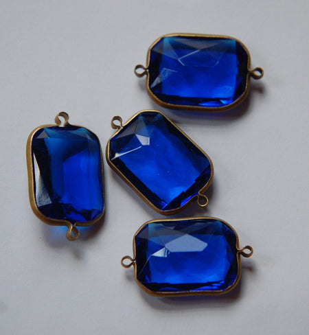2 Loop Brass Channel Set Faceted Blue Acrylic Charms chr164C