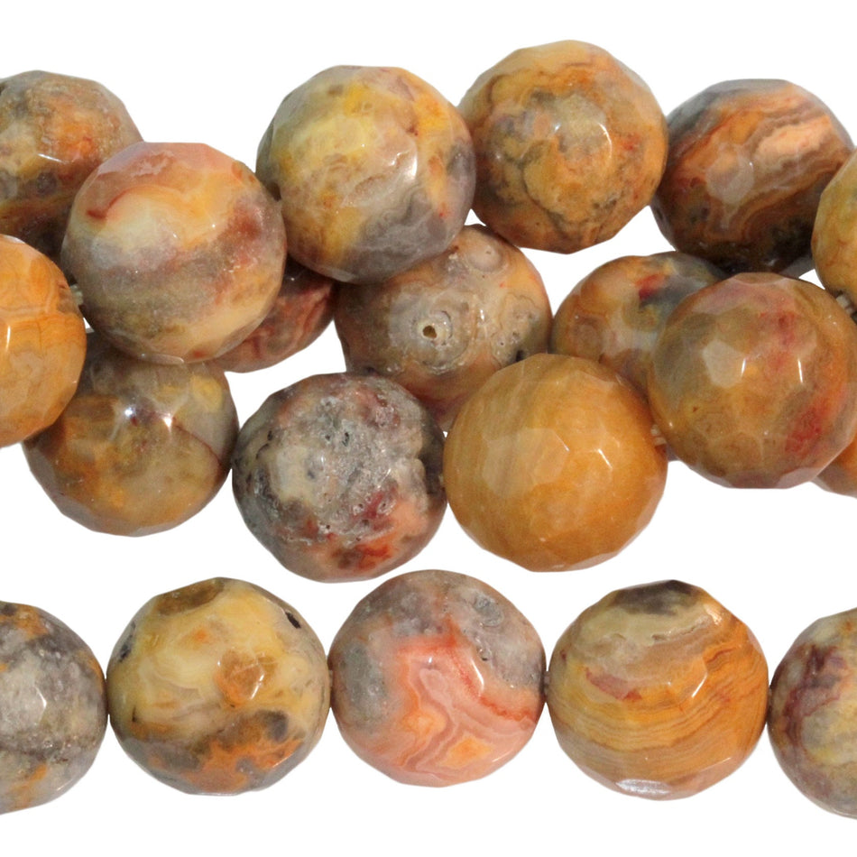 Dakota Stones Faceted Crazy Lace Agate 10mm Round Beads Gemstones. 8" Strand. CLA10RD-8