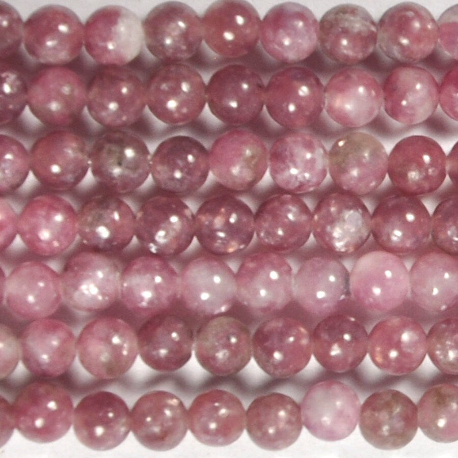 Dakota Stones Pink Lepidolite 4mm Round Gemstones. 8" Strand. PLP4RD-8