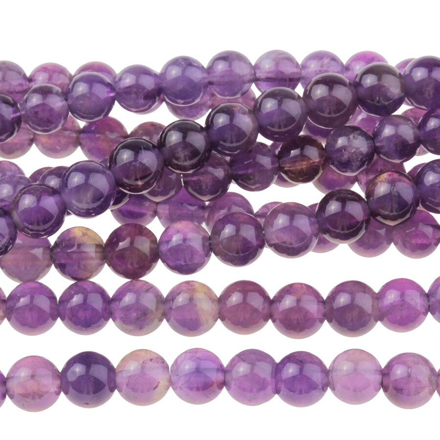 Dakota Stones Amethyst 4mm Round Gemstones. 8" Strand. AME4RD-8