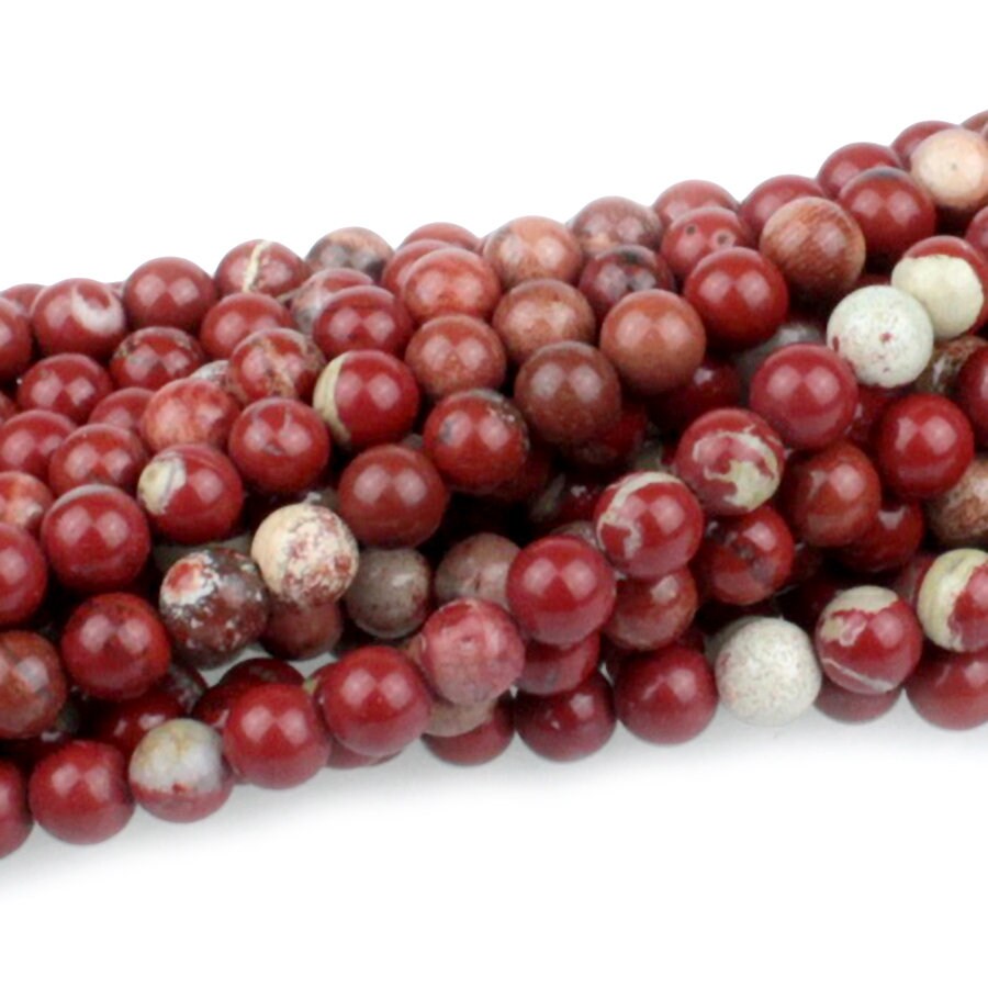 Dakota Stones White Lace Red Jasper 6mm Round Gemstones. 8" Strand. WLR6RD-8