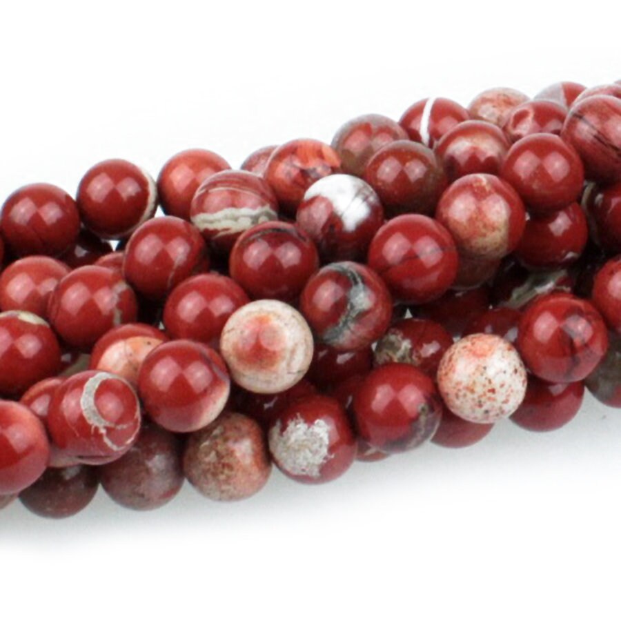 Dakota Stones White Lace Red Jasper 8mm Round Gemstones. 8" Strand. WLR8RD-8