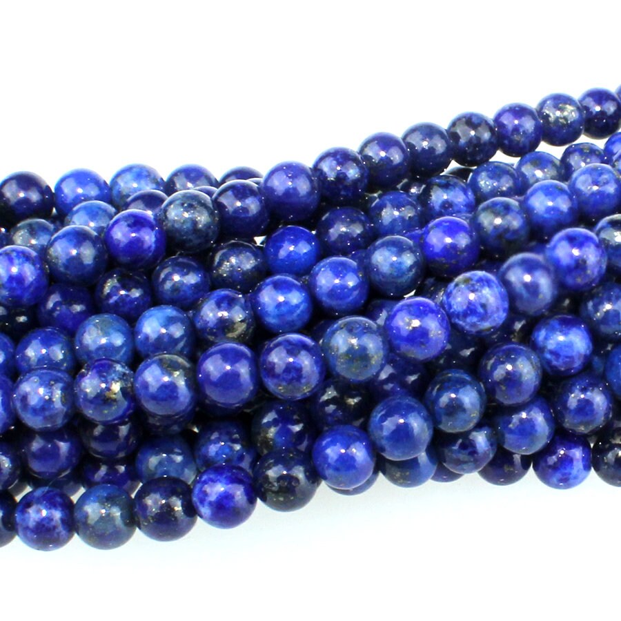 Dakota Stones Lapis 4mm Round Gemstones. 8" Strand. LAP4RD-8