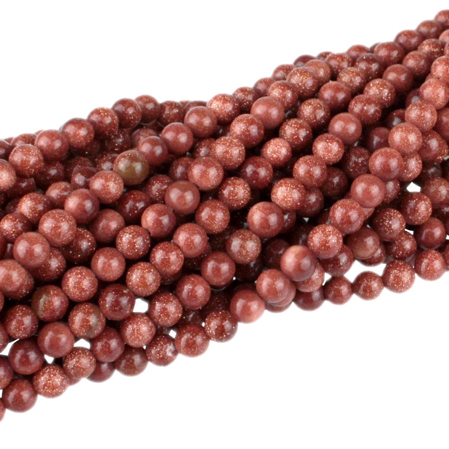 Dakota Stones Goldstone 4mm Round Gemstones. 8" Strand. GLD4RD-8
