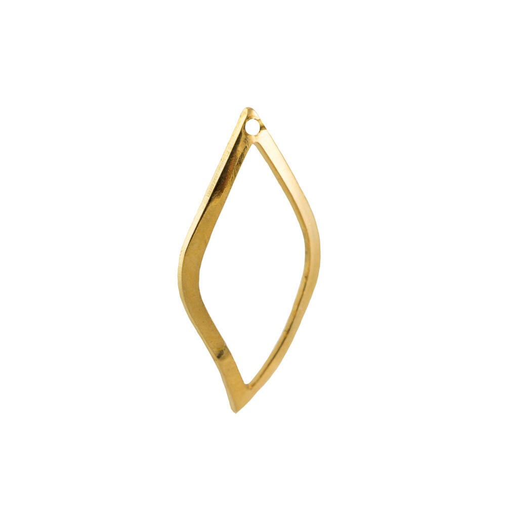 1 Hole Gold Plated Curved Wavy Diamond Pendant Findings 22x11mm (8) mtl448E