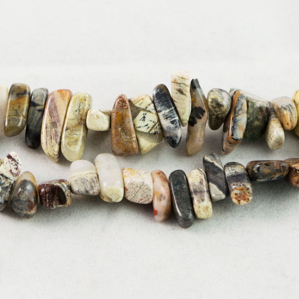 Dakota Stones Black Silver Leaf Jasper 10-20MM Sticks Beads Gemstones. 8" Strand. BSL10-20STi-8