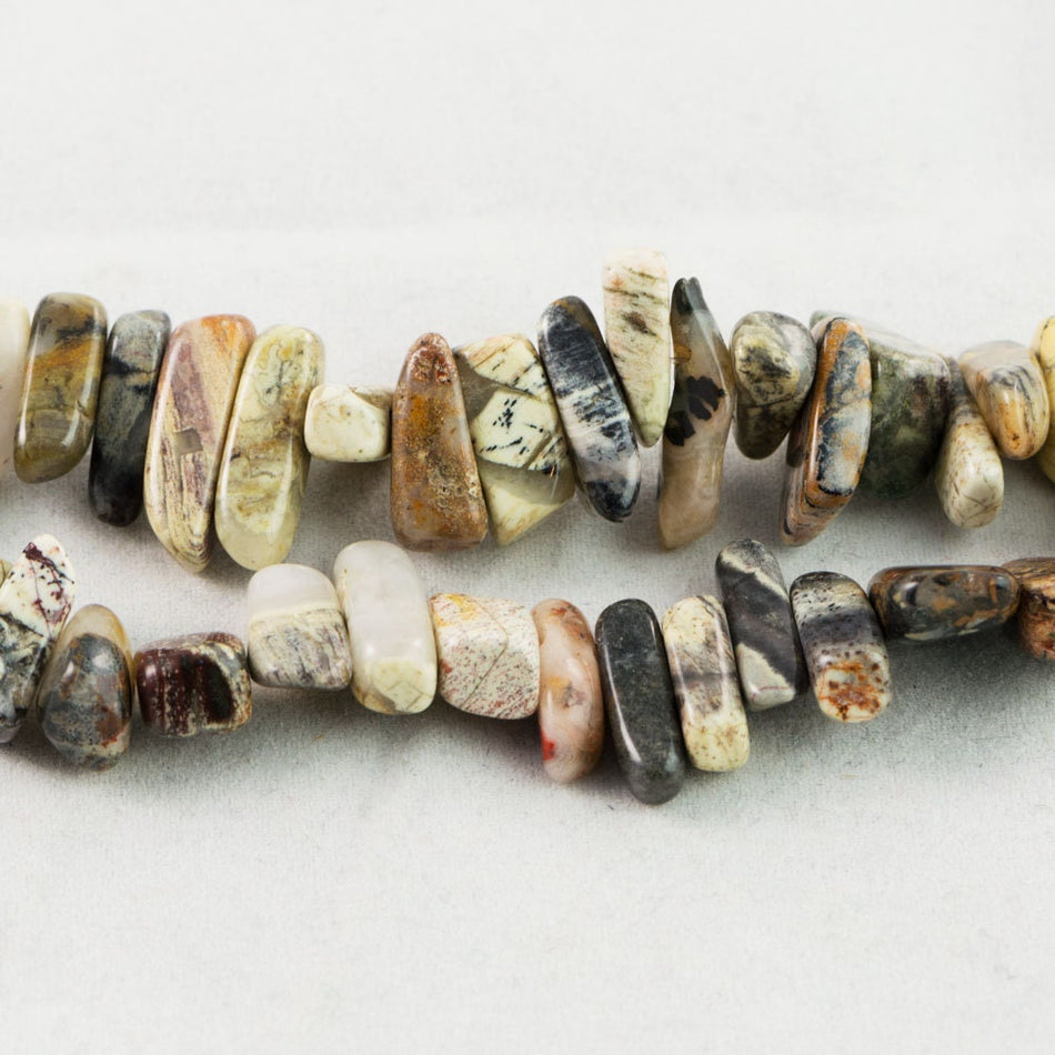 Dakota Stones Black Silver Leaf Jasper 10-20MM Sticks Beads Gemstones. 8" Strand. BSL10-20STi-8