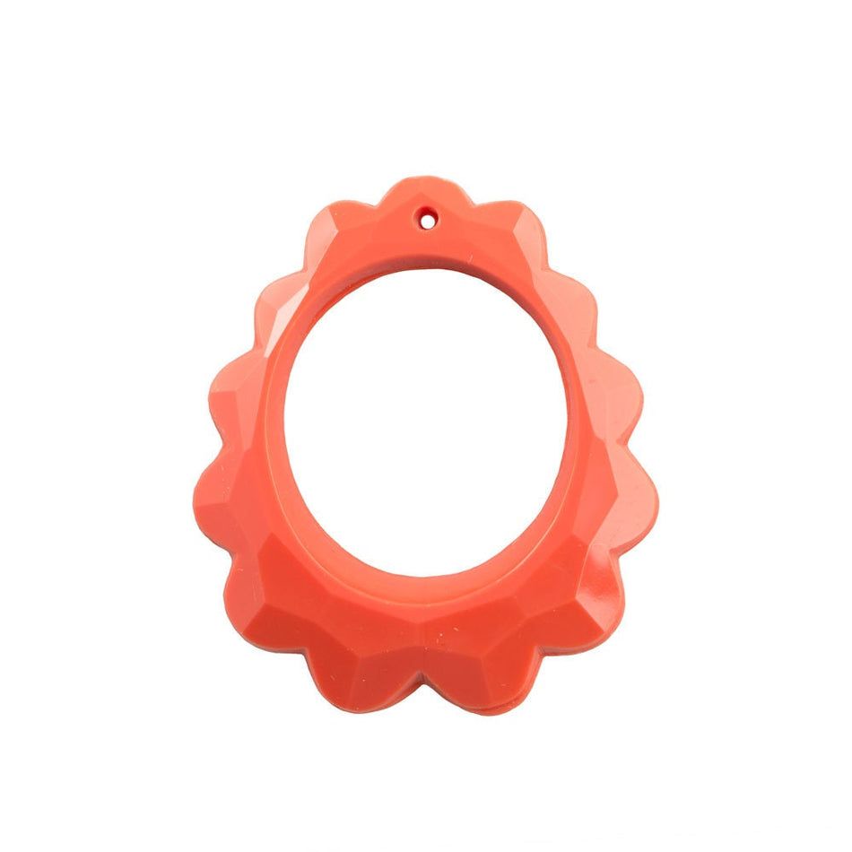 Vintage German Opaque Coral Red Scalloped Pendants 44x36mm (2) pnd133L