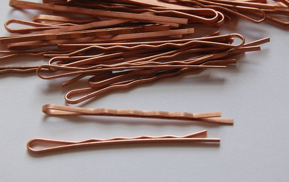 Vintage Copper Coated Bobby Pins Wavy (10) mtl119B