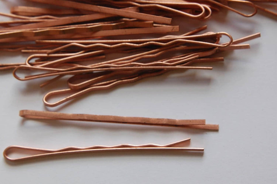Vintage Copper Coated Bobby Pins Wavy (10) mtl119B