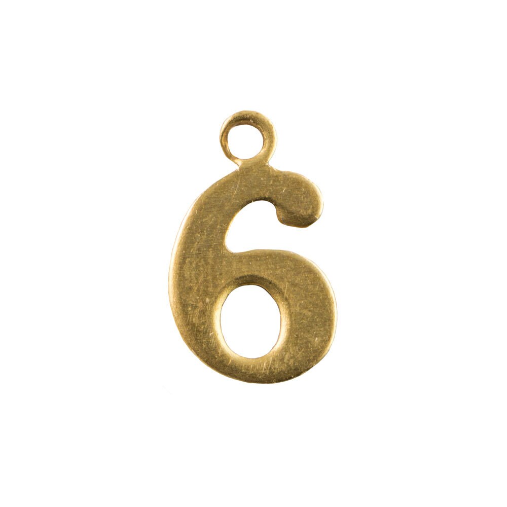 Raw Brass Number Six Charm Drops 11x7mm (10) chr226F