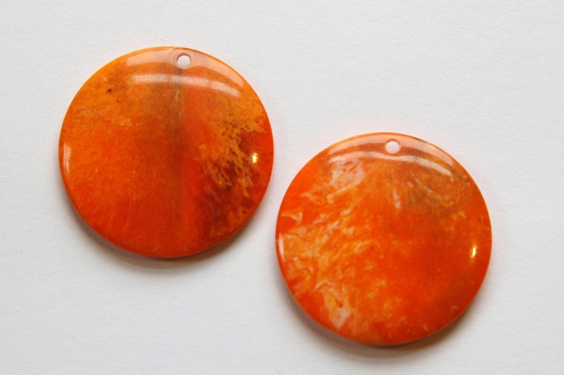 Vintage Orange Marbled Plastic Pendants 30mm pnd116B