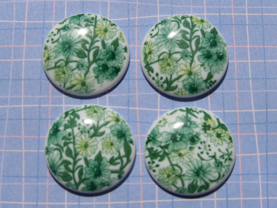 Vintage Green All Over Floral Plastic Cabochon cab016E