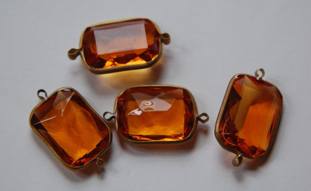 2 Loop Brass Channel Set Faceted Topaz Acrylic Charms chr164A