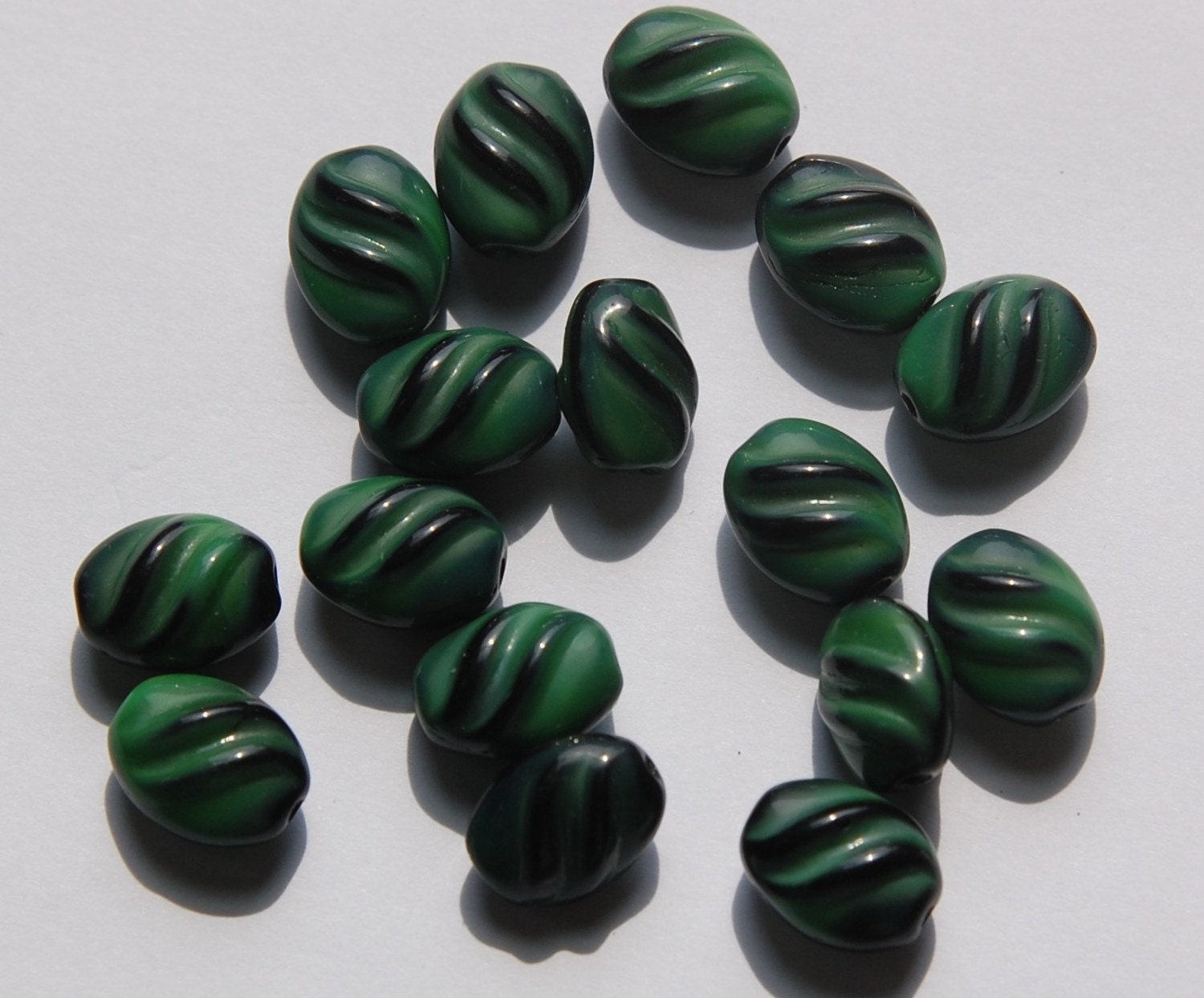 Vintage German Green and Black Glass Beads (8) grm001F