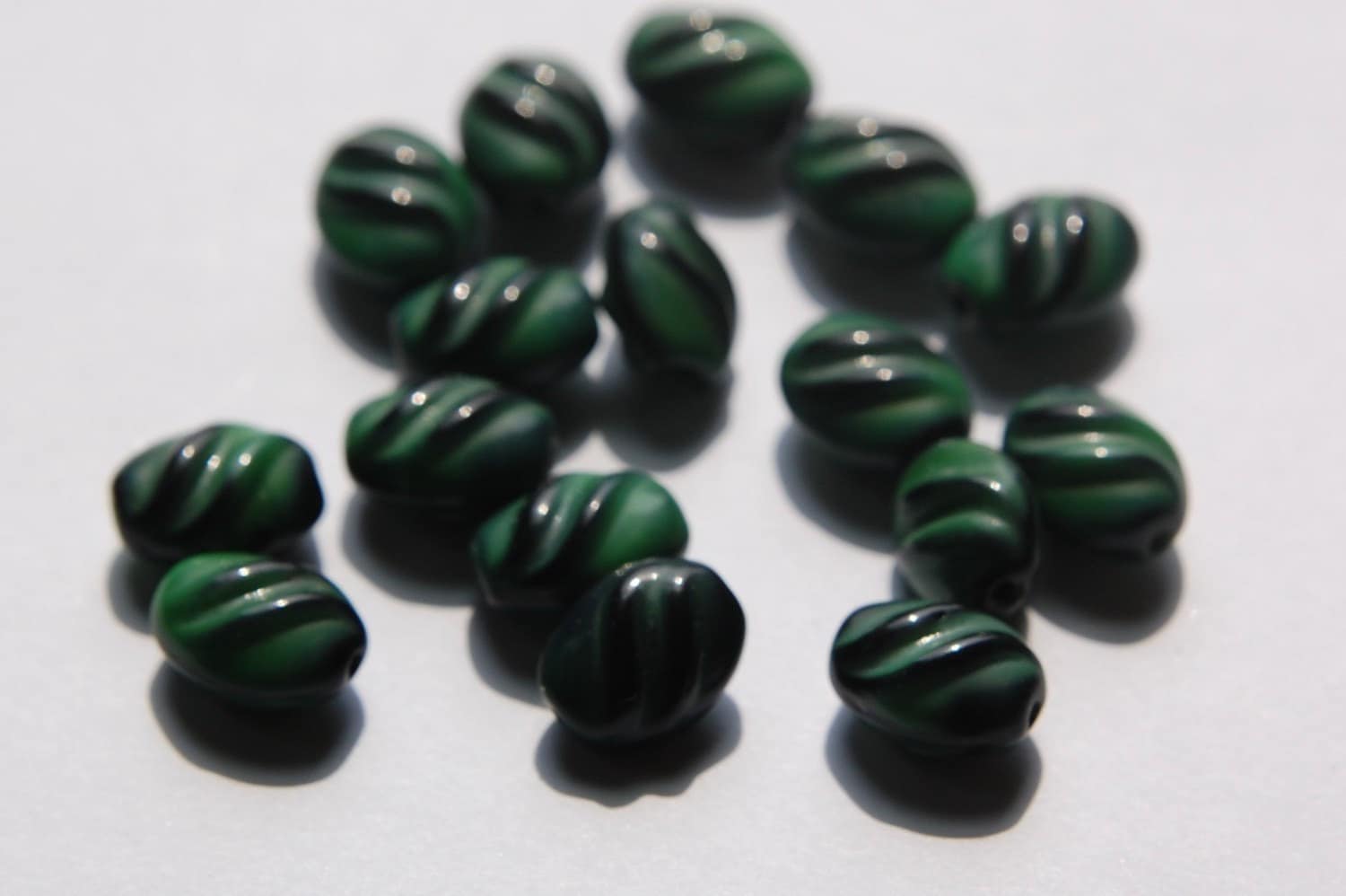 Vintage German Green and Black Glass Beads (8) grm001F