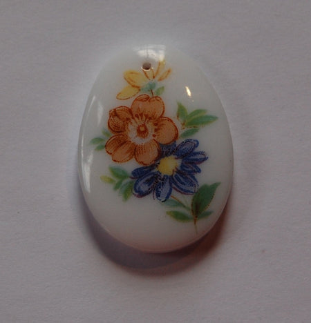 Vintage White Glass Pendant with Flower Decal pnd118