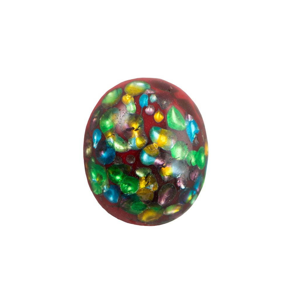 Opaque Red Glass Cabochons with Rainbow Foil Inclusions 12x10mm (6) cab912A