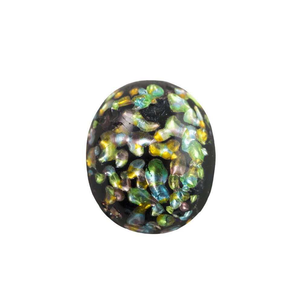 Opaque Black Glass Cabochons with Rainbow Foil Inclusions 12x10mm (6) cab912B