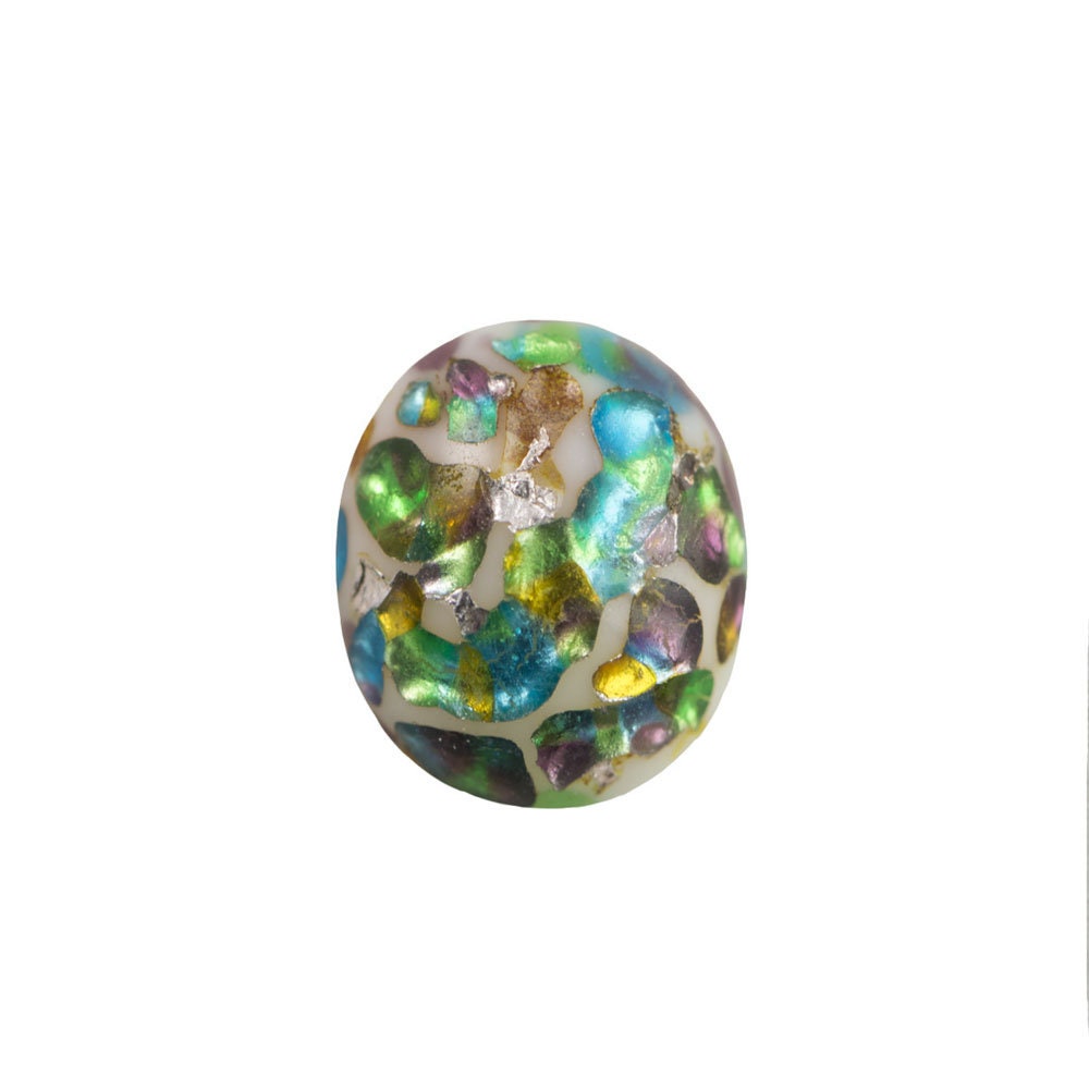 Opaque White Glass Cabochons with Rainbow Foil Inclusions 10x8mm (6) cab913A