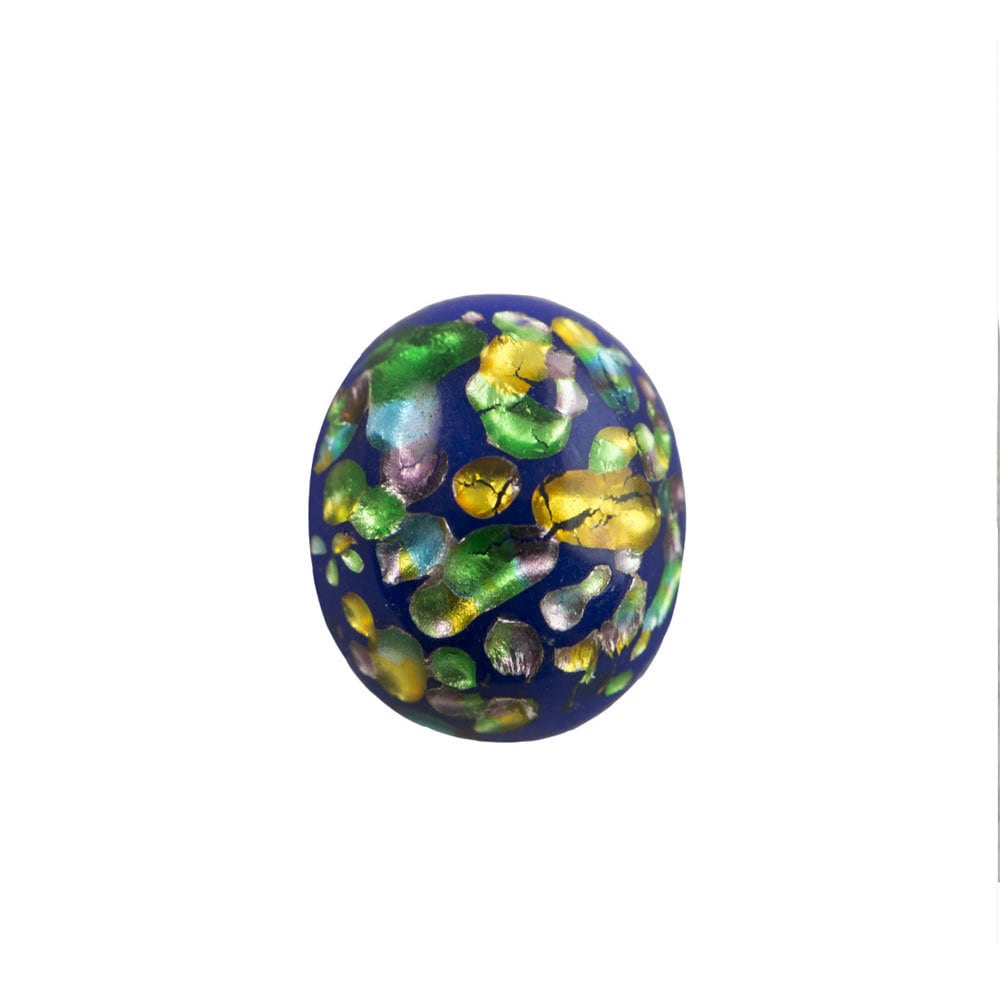 Cobalt Blue Glass Cabochons with Rainbow Foil Inclusions 10x8mm (6) cab913C
