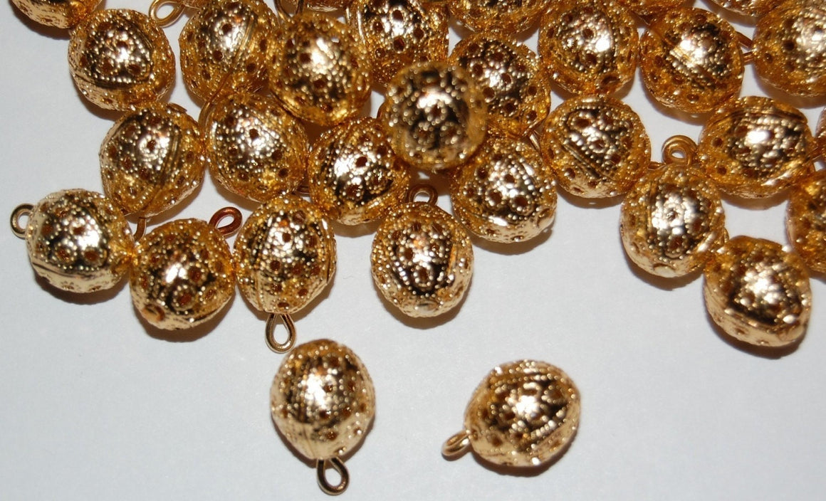 Slightly Oval Brass Filigree Beads With Loop Charm Drop drp011