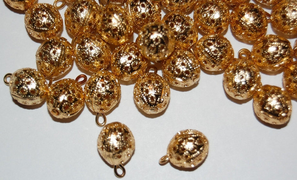 Slightly Oval Brass Filigree Beads With Loop Charm Drop drp011