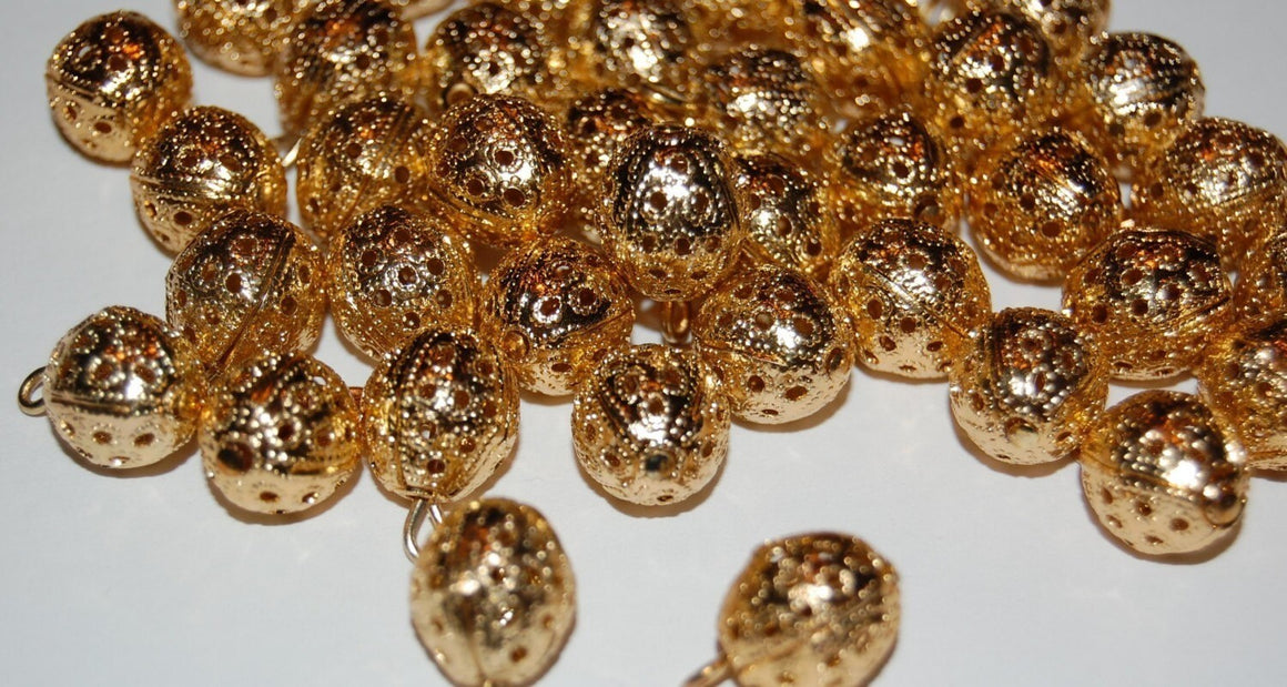Slightly Oval Brass Filigree Beads With Loop Charm Drop drp011