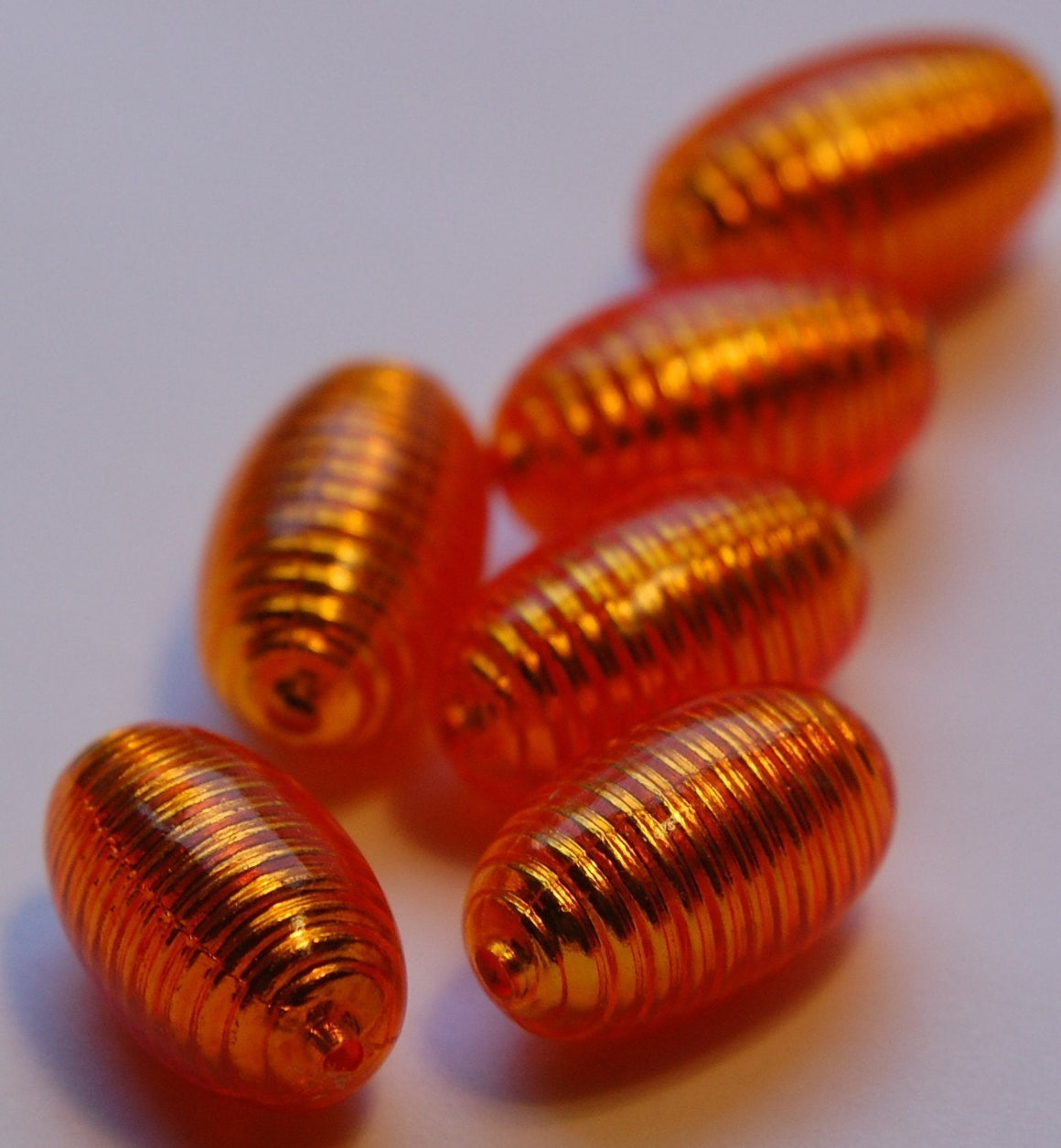 Vintage Orange Metallic Smooth Ribbed Barrel Beads bds781A