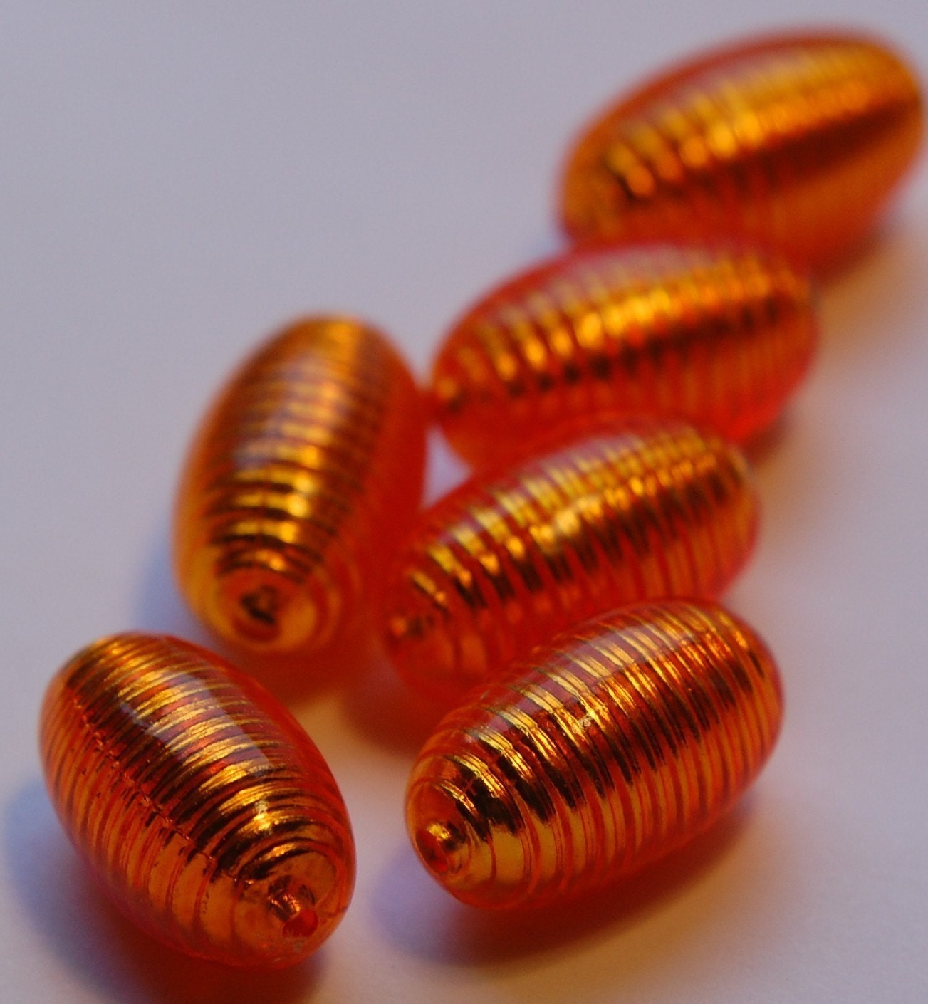 Vintage Orange Metallic Smooth Ribbed Barrel Beads bds781A
