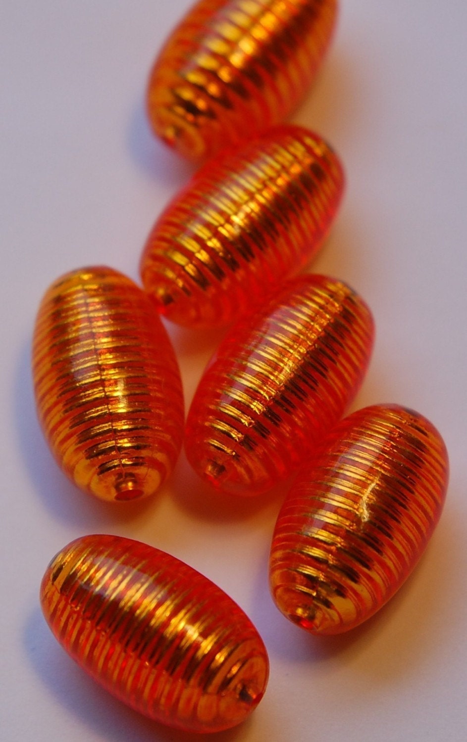 Vintage Orange Metallic Smooth Ribbed Barrel Beads bds781A