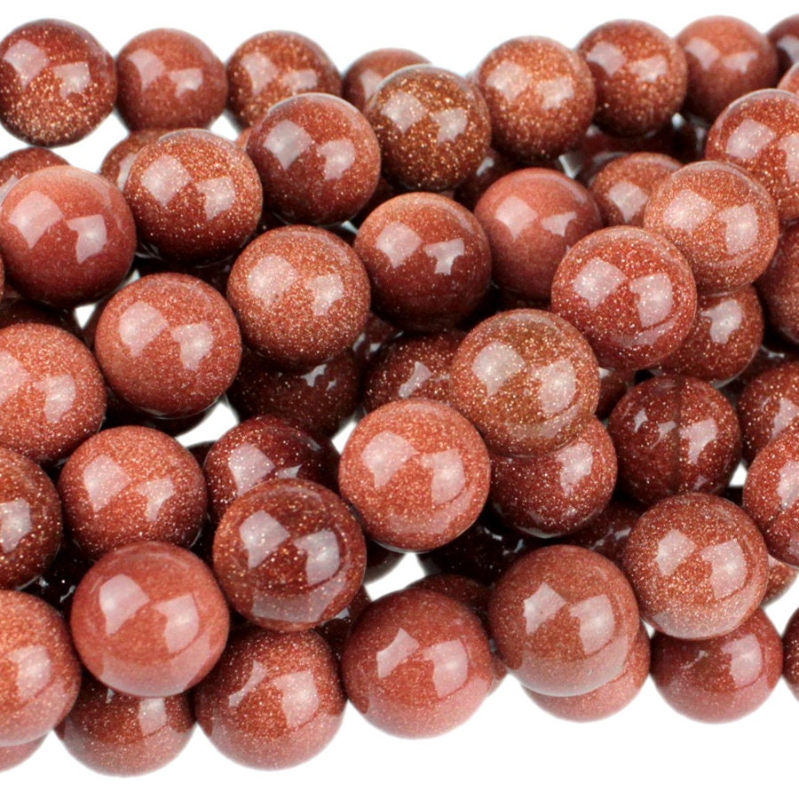 Dakota Stones Goldstone 10mm Round Gemstones. 8" Strand. GLD10RD-8
