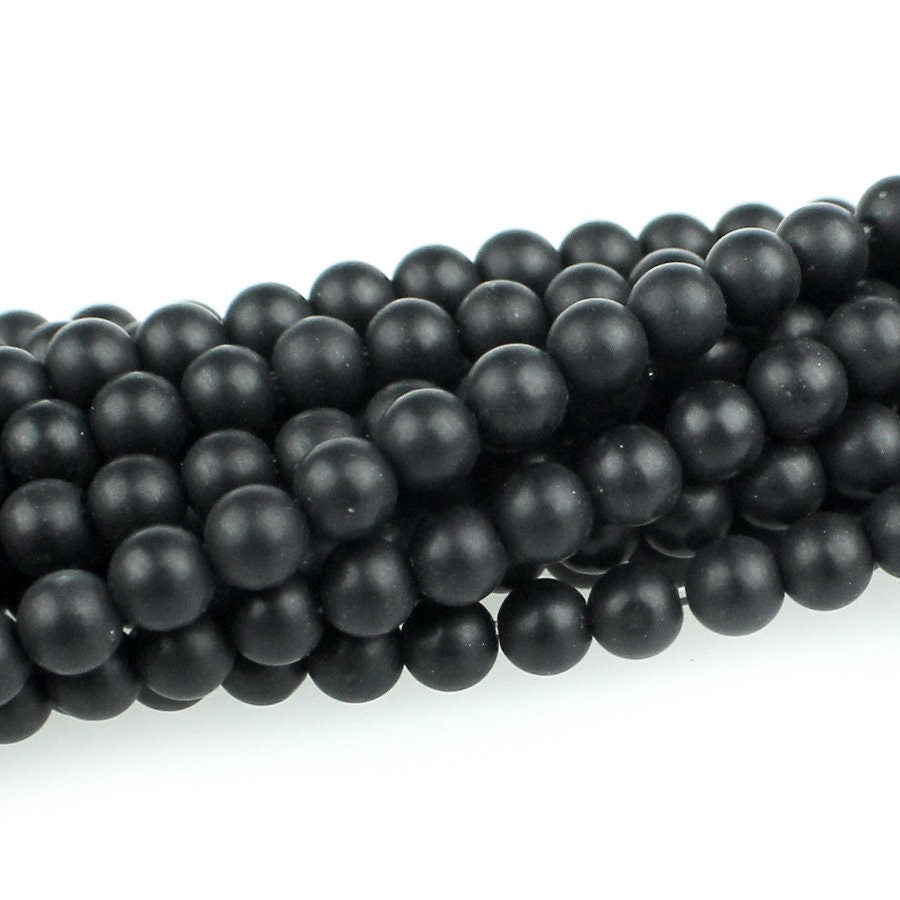 Dakota Stones Matte Onyx 4mm Round Gemstones. 8" Strand. MOX4RD-8