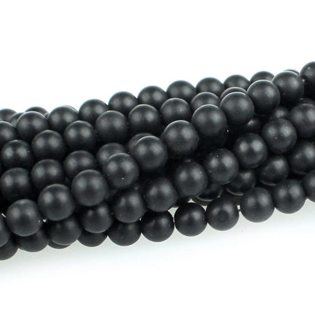 Dakota Stones Matte Onyx 4mm Round Gemstones. 8" Strand. MOX4RD-8