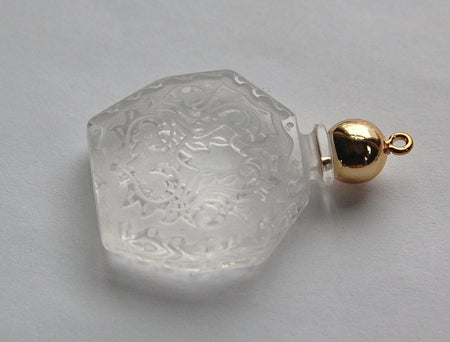 Vintage Miniature Clear Etched Faux Perfume Bottle Pendant pnd114A